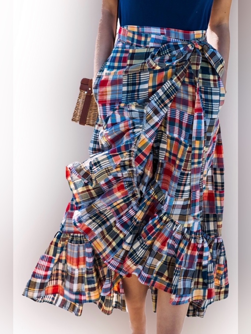 Kiel James Patrick Jacqueline
Patchwork Madras Asymmetrical Ruffle Wrap Skirt - Picture 2 of 8